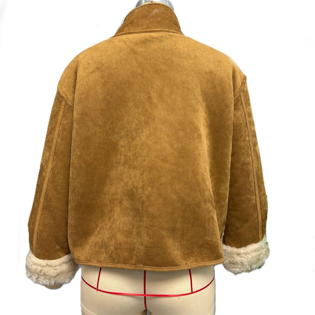 Reversible Faux Shearling Suede Cropped Jacket - White - 3