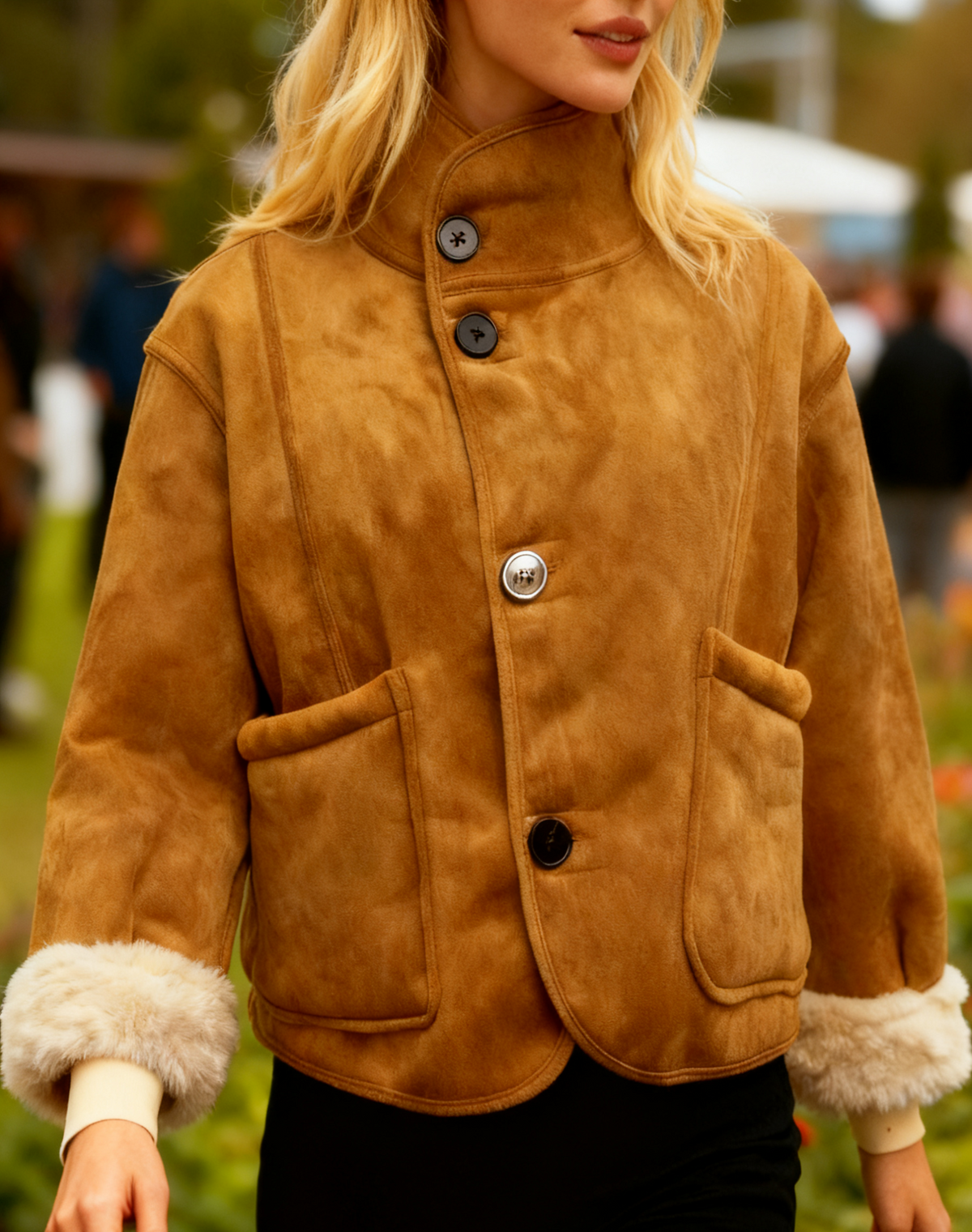 Reversible Faux Shearling Suede Cropped Jacket - White - 4