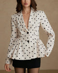 Dotted Single Button Peplum Blazer - White