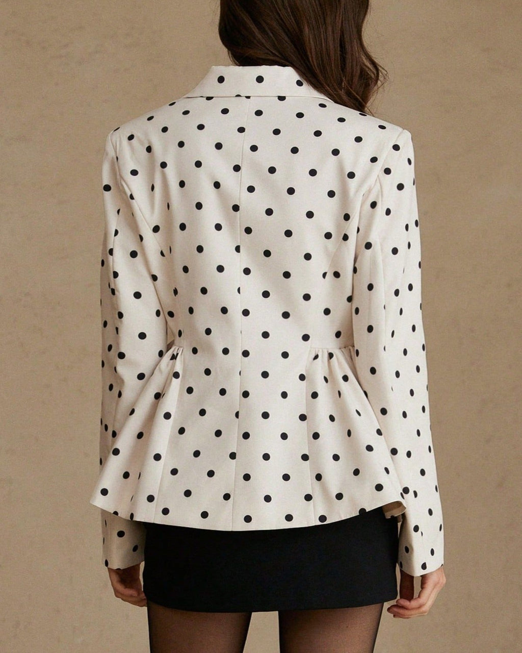 Dotted Single Button Peplum Blazer - White - 2