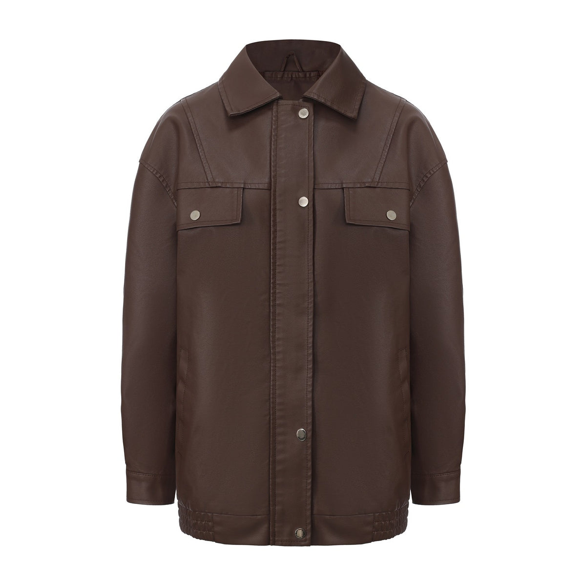 Oversized Faux Leather Flap Pocket Utility Jacket