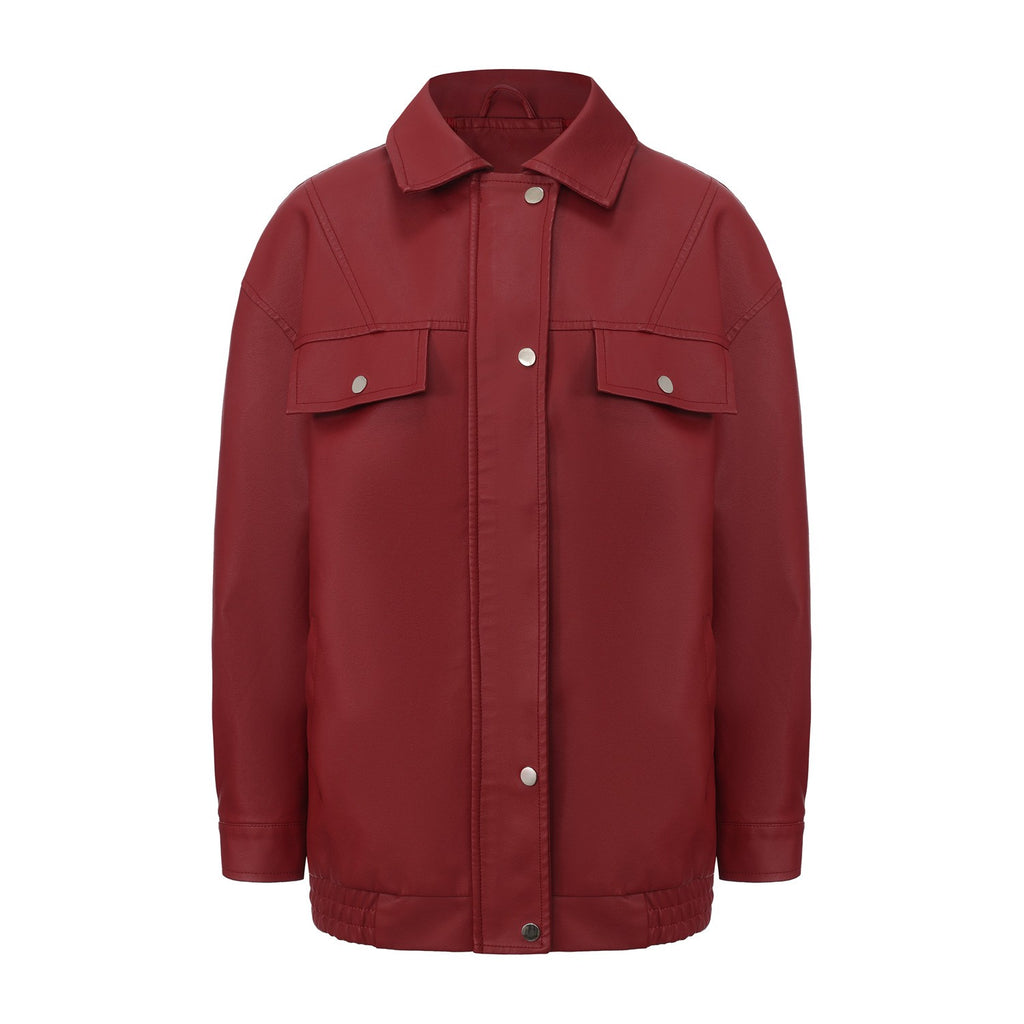 Oversized Faux Leather Flap Pocket Utility Jacket