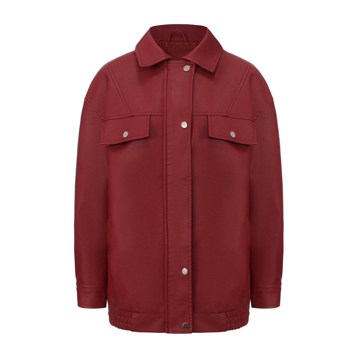 Oversized Faux Leather Flap Pocket Utility Jacket