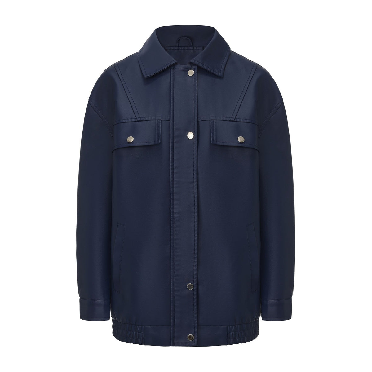 Oversized Faux Leather Flap Pocket Utility Jacket