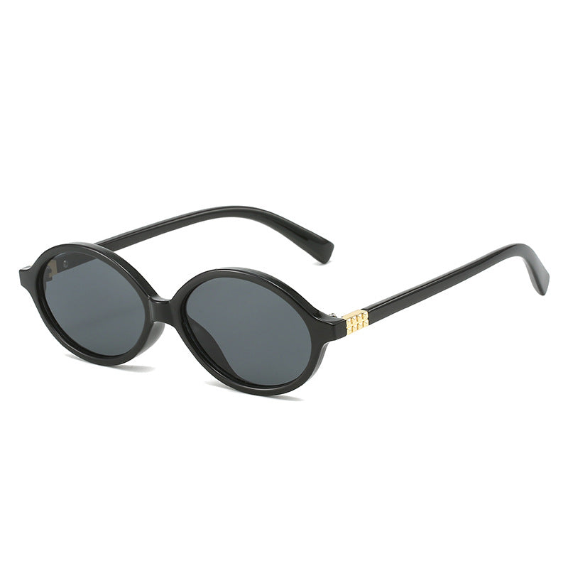 Slim Oval Small-Frame Sunglasses - Black