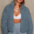 Cropped Teddy Faux Fur Zip Coat - Blue