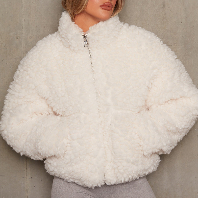 Cropped Teddy Faux Fur Zip Coat - OffWhite