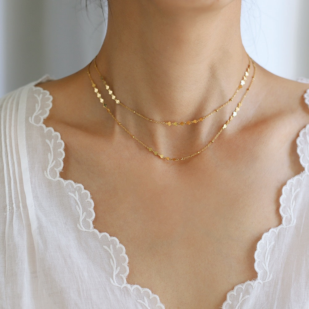 Layered Sequin Disc Chain Choker - Gold - 1