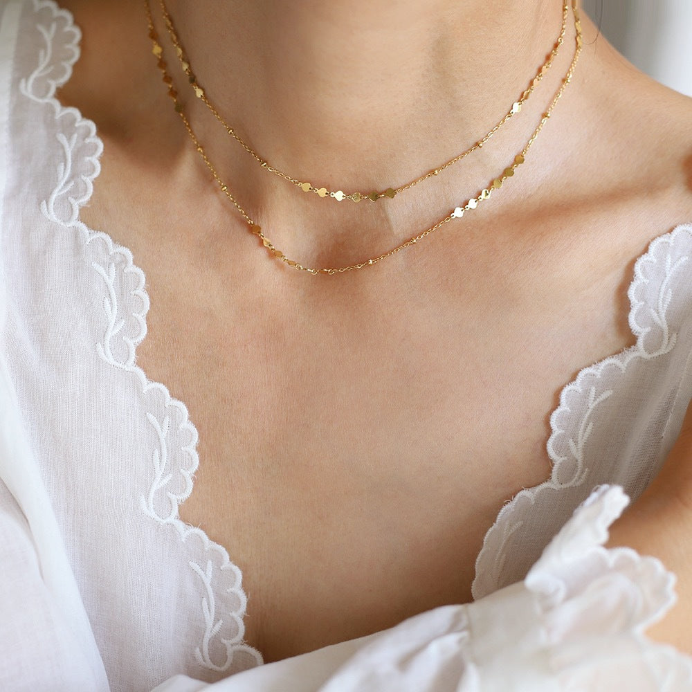 Layered Sequin Disc Chain Choker - Gold - 2