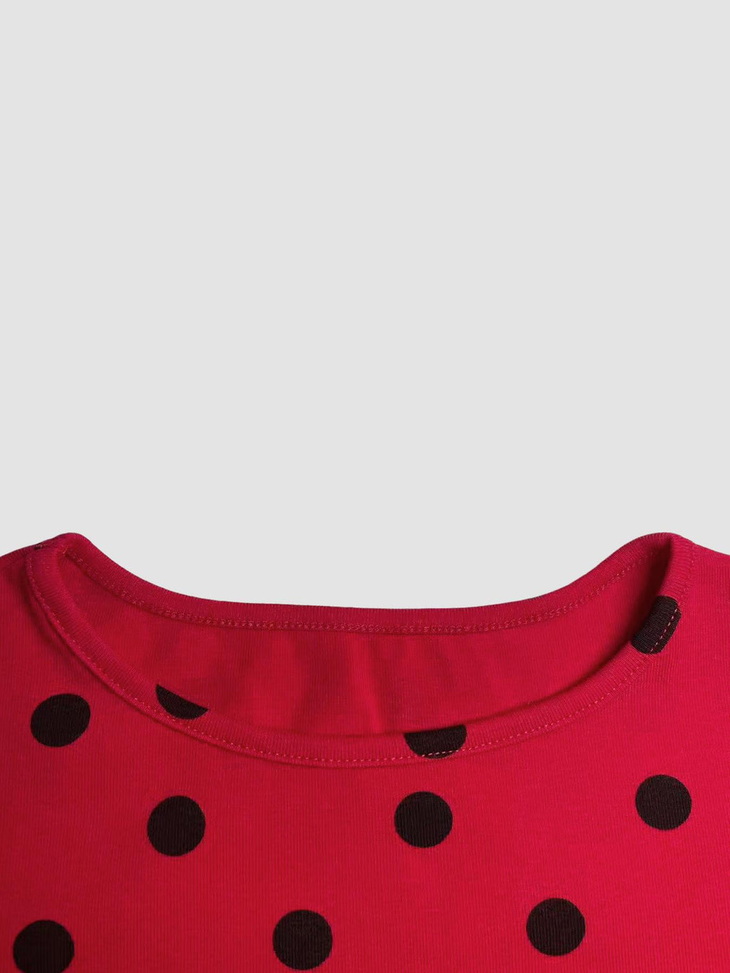 Polka Dot Long Sleeve Fitted Tee - Red - 4