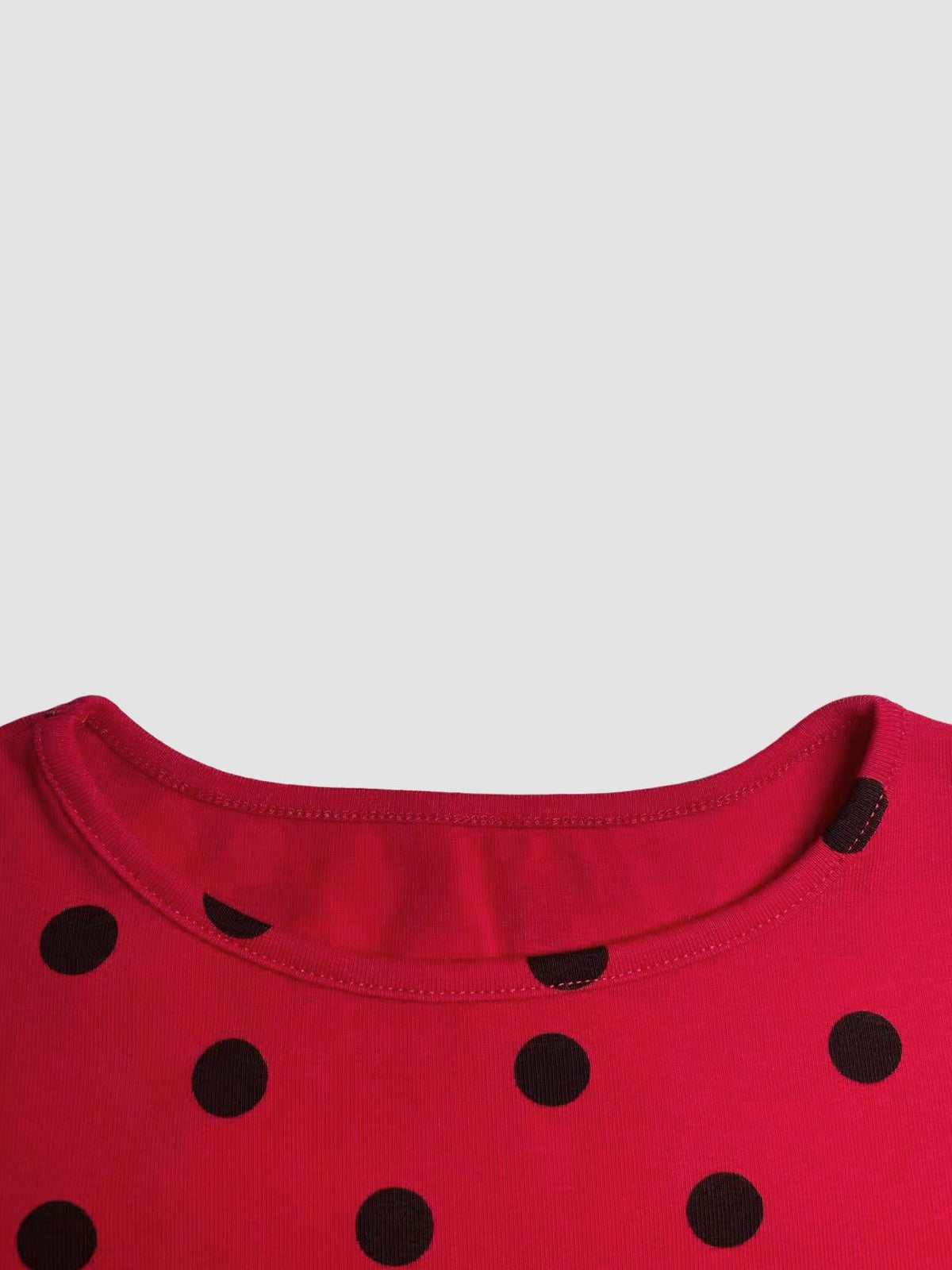Polka Dot Long Sleeve Fitted Tee - Red - 4