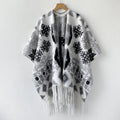 Boho Geometric Snowflake Fringe Cape for Women - White