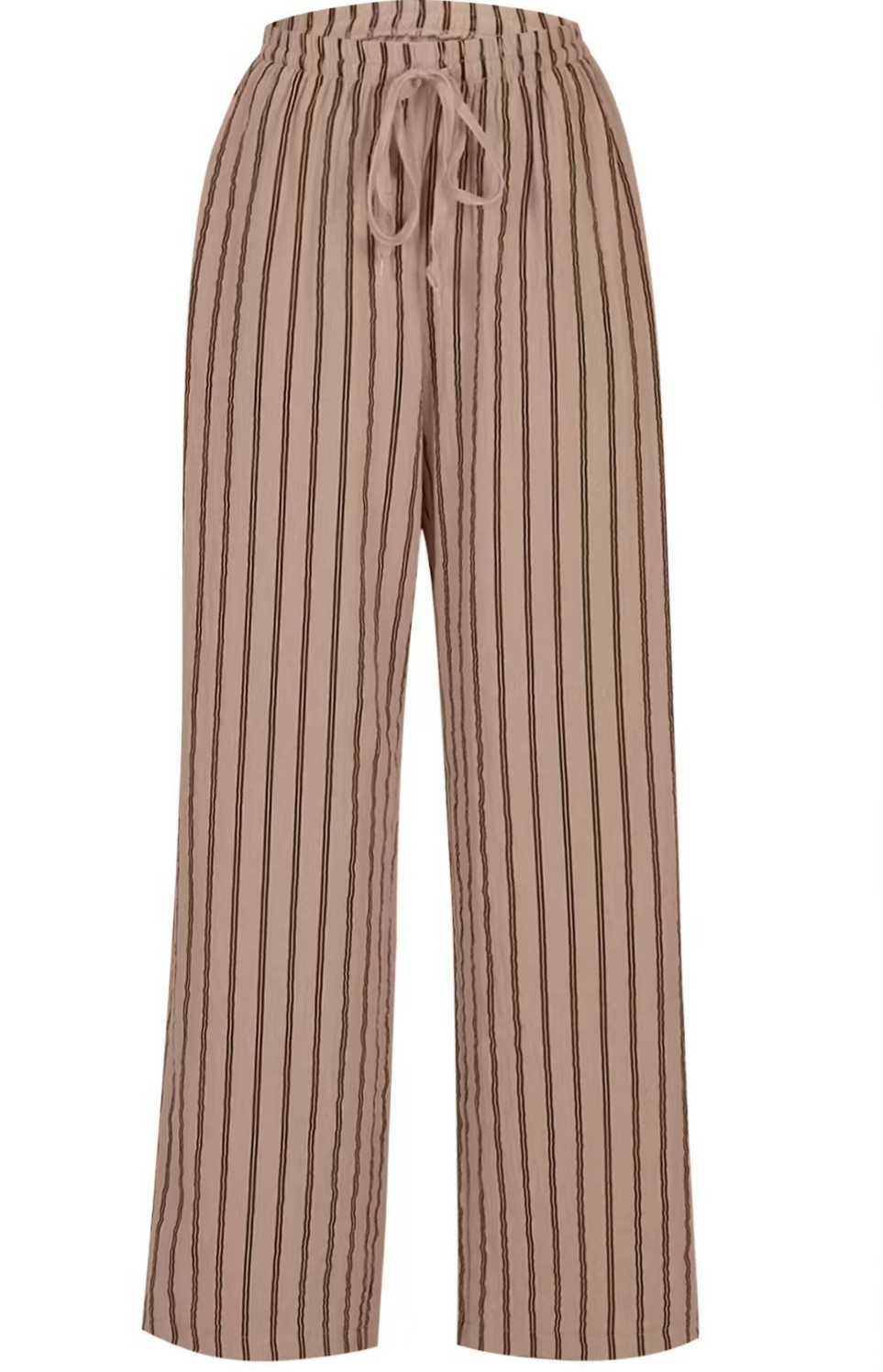 Pinstripe Elastic Waist Wide Leg Pants - Camel - 1