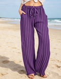 Pinstripe Elastic Waist Wide Leg Pants - Purple