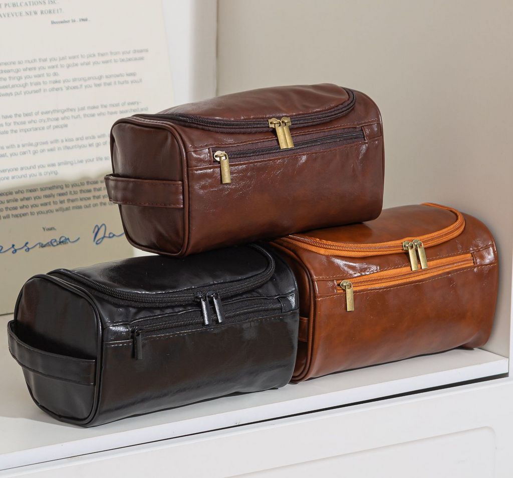 Faux Leather Hanging Travel Toiletry Bag - Brown