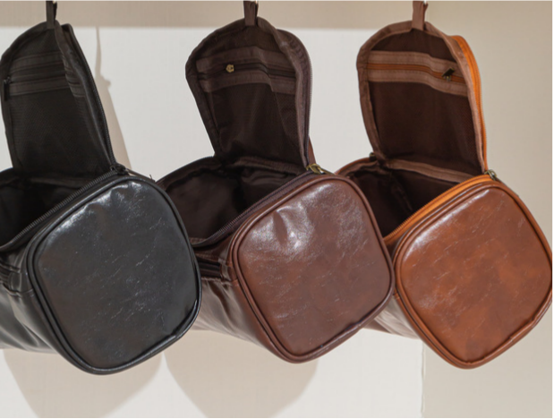 Faux Leather Hanging Travel Toiletry Bag - Brown - 4