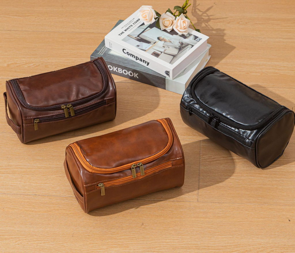 Faux Leather Hanging Travel Toiletry Bag - Brown - 5
