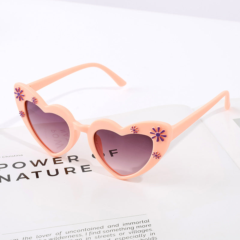 Kids Heart Shaped Flower Cat Eye Sunglasses - Beige