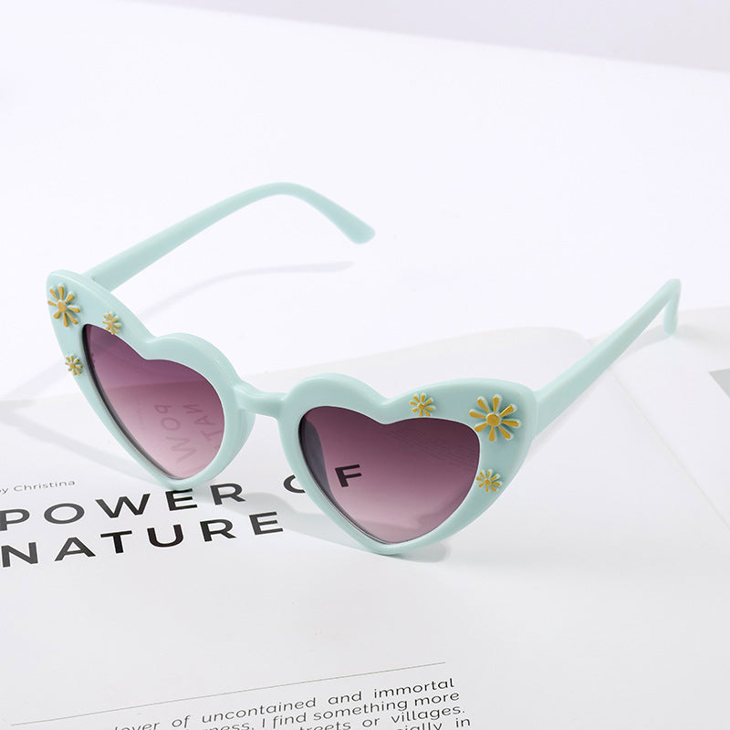 Kids Heart Shaped Flower Cat Eye Sunglasses - Green