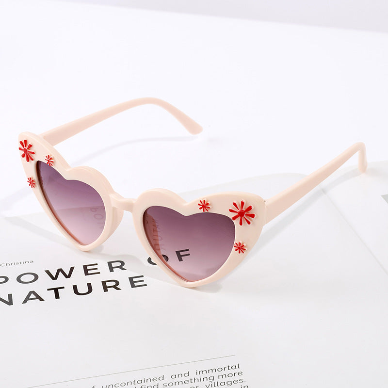 Kids Heart Shaped Flower Cat Eye Sunglasses - OffWhite