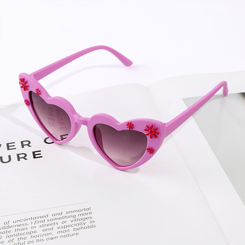 Kids Heart Shaped Flower Cat Eye Sunglasses - RoseRed