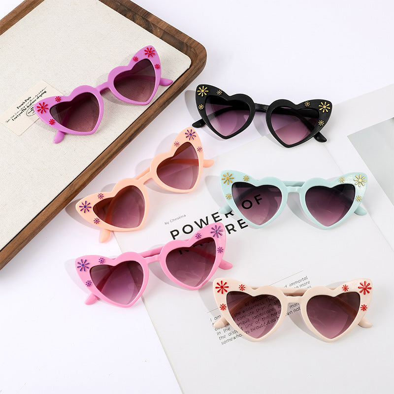 Kids Heart Shaped Flower Cat Eye Sunglasses