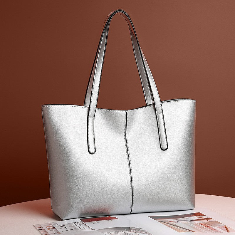 Center Seam Faux Leather Work Tote Bag