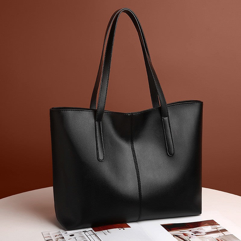 Center Seam Faux Leather Work Tote Bag