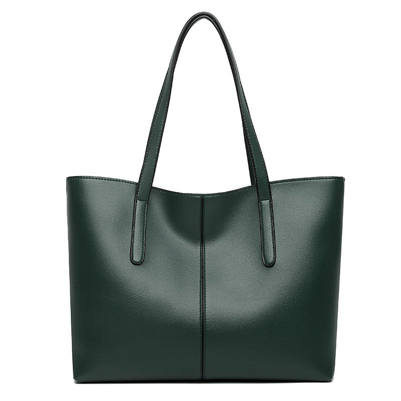 Center Seam Faux Leather Work Tote Bag