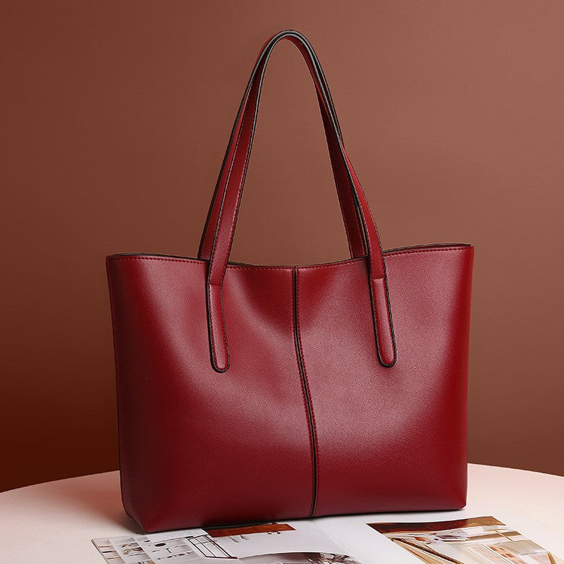 Center Seam Faux Leather Work Tote Bag
