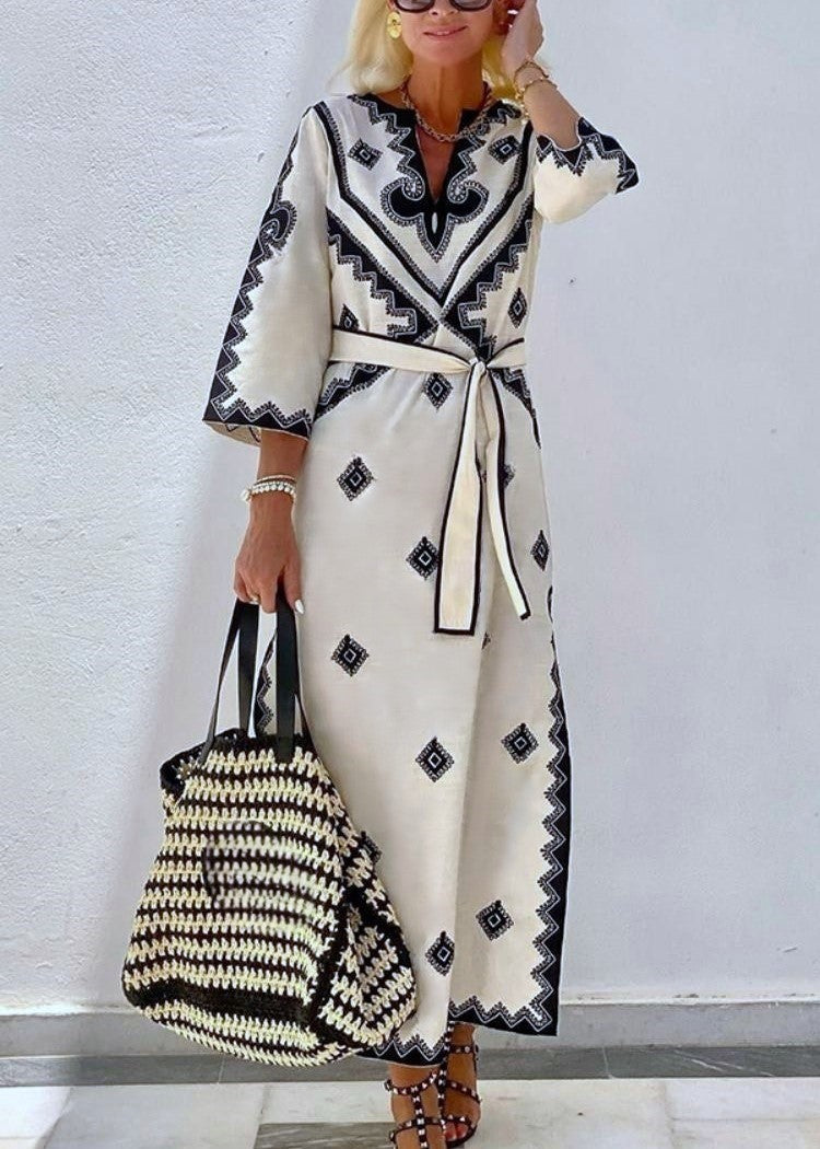 Diamond Motif Wrap Front Maxi Dress With Sash - view 1