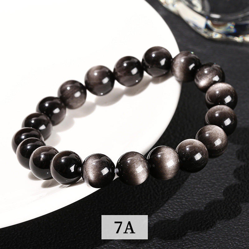 Sheen Obsidian Round Bead Bracelet - 7A