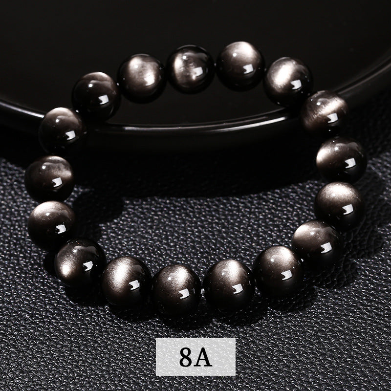 Sheen Obsidian Round Bead Bracelet - 8A