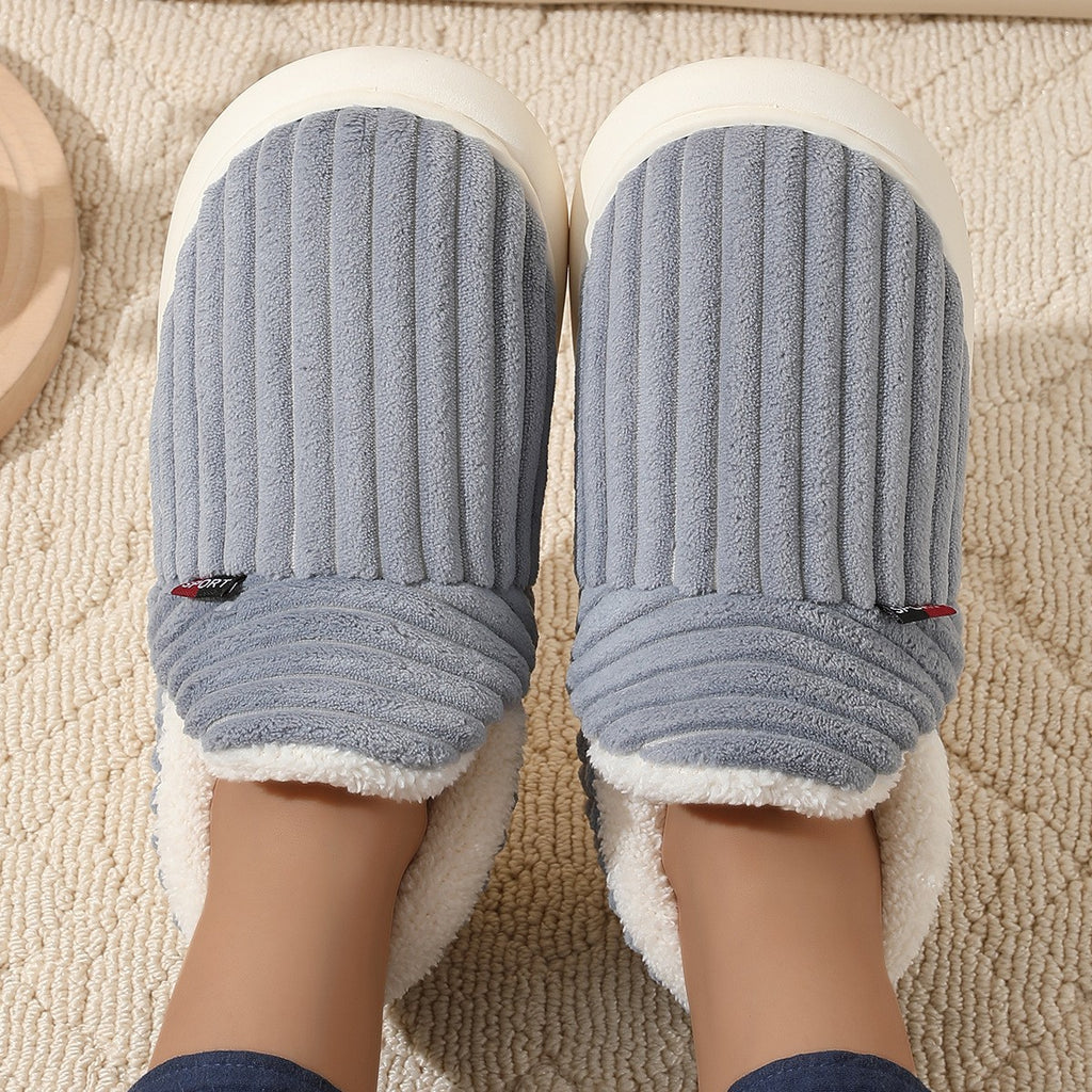 Cozy Corduroy Plush Lined House Slippers - Gray