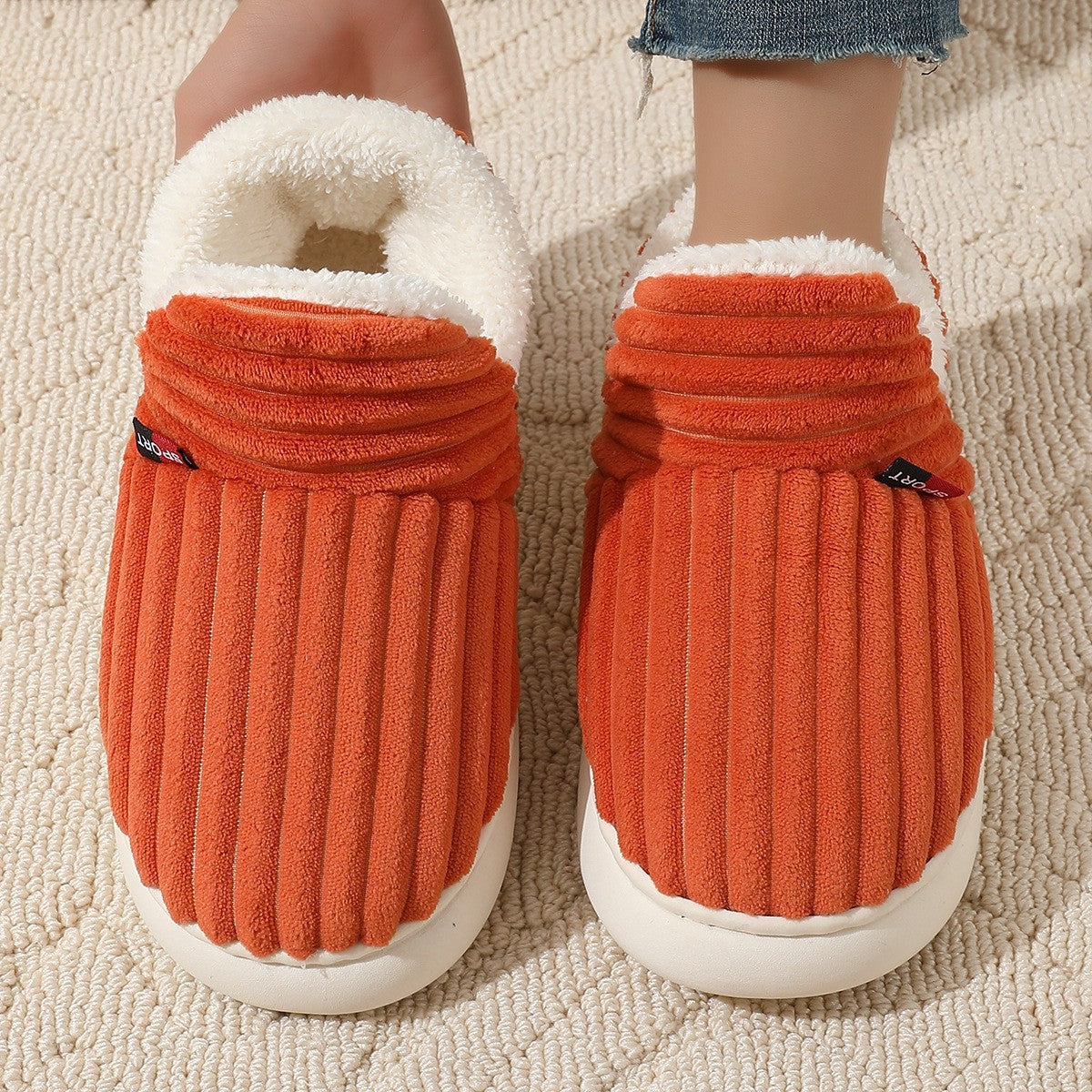 Cozy Corduroy Plush Lined House Slippers