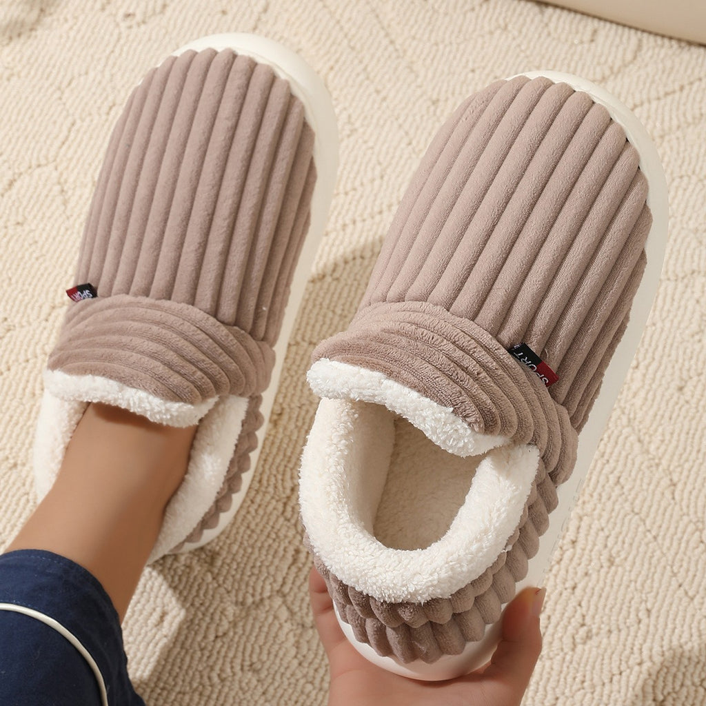Cozy Corduroy Plush Lined House Slippers