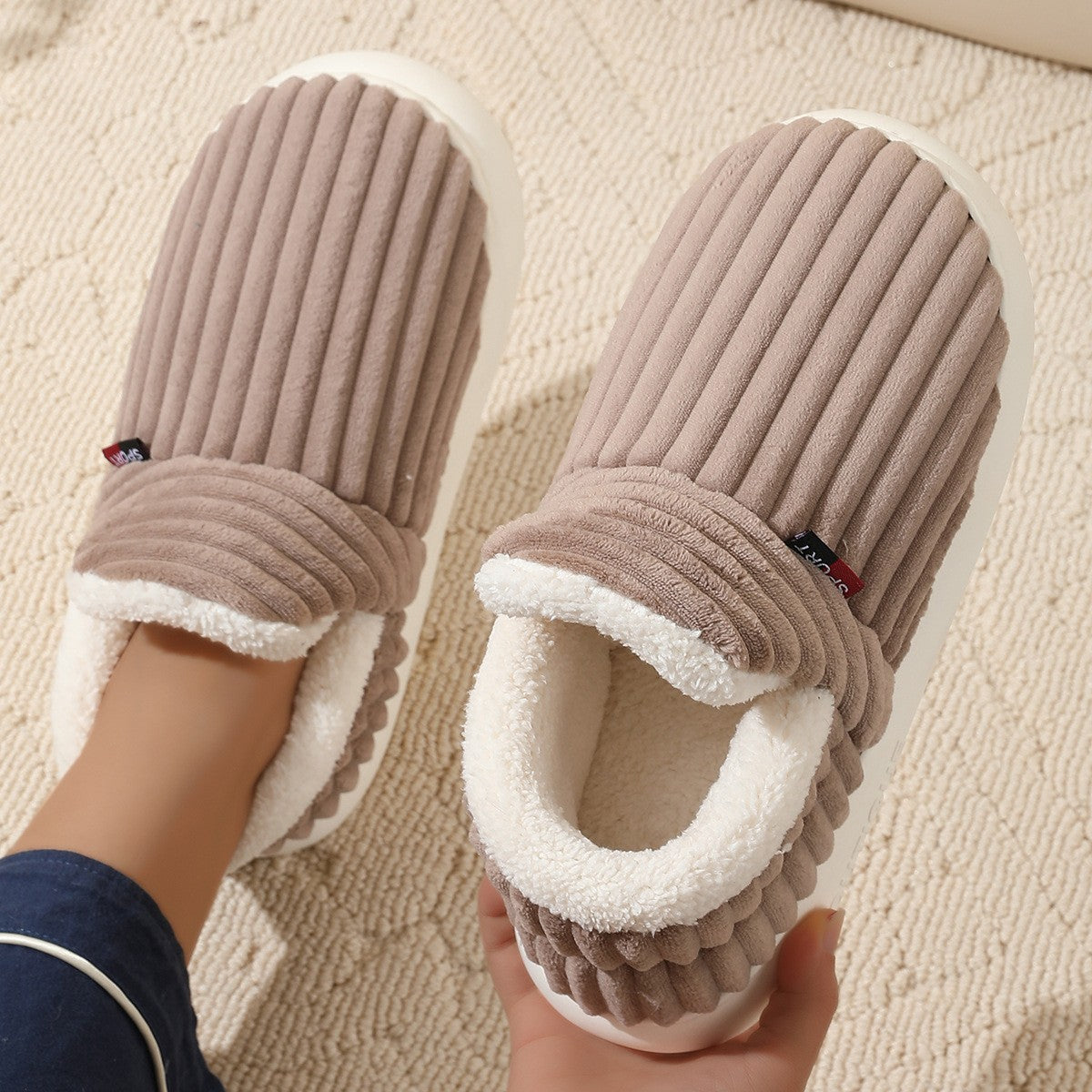 Cozy Corduroy Plush Lined House Slippers