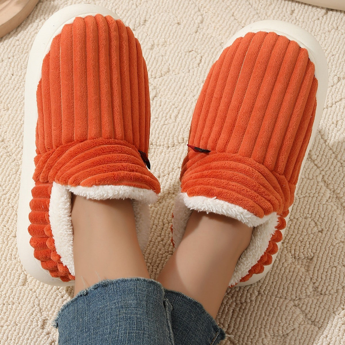 Cozy Corduroy Plush Lined House Slippers