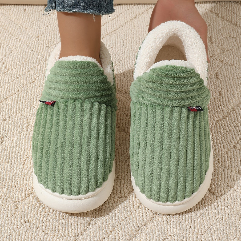 Cozy Corduroy Plush Lined House Slippers