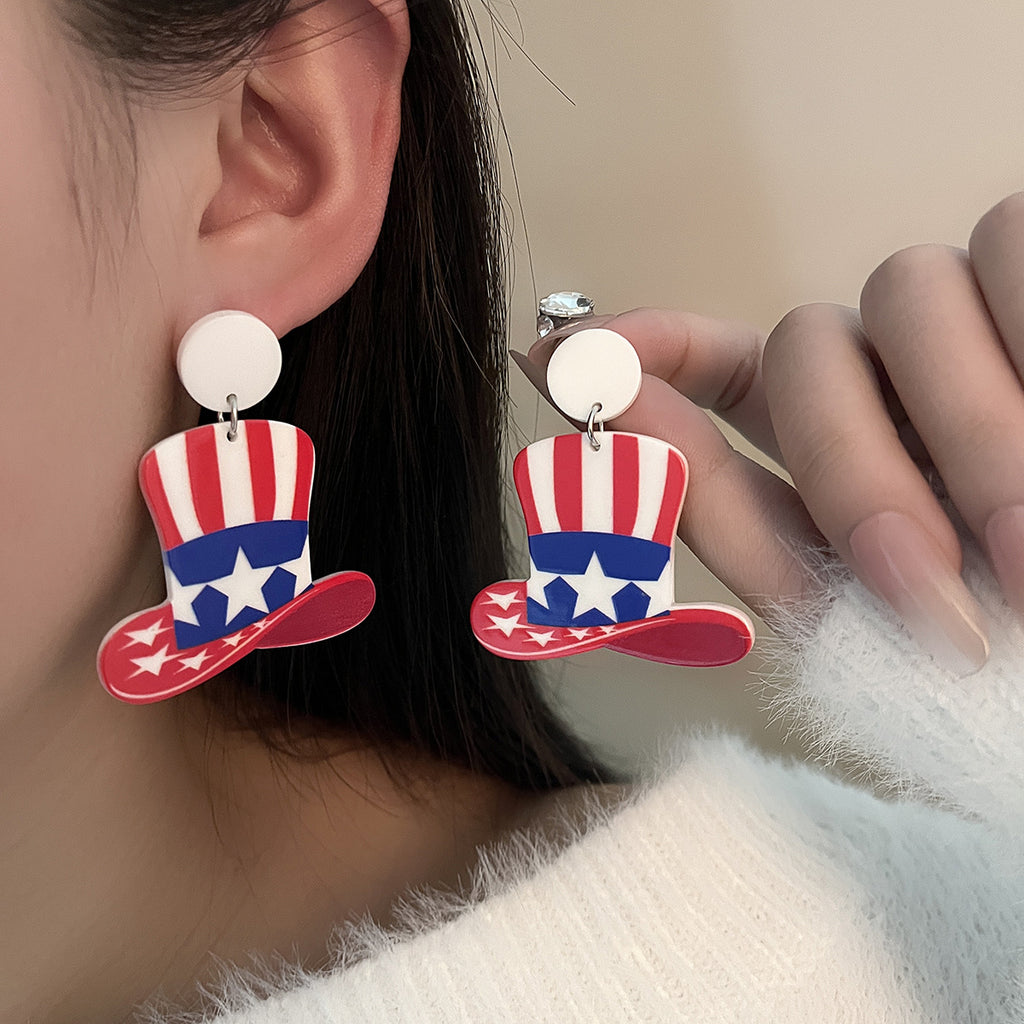Americana Heart And Hat Dangle Earrings - Hat - 1