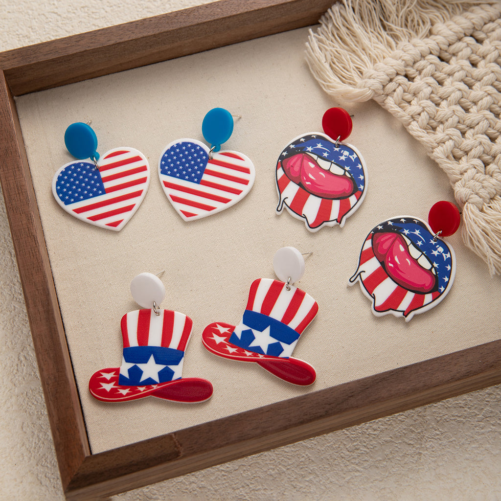 Americana Heart And Hat Dangle Earrings - Love - 1