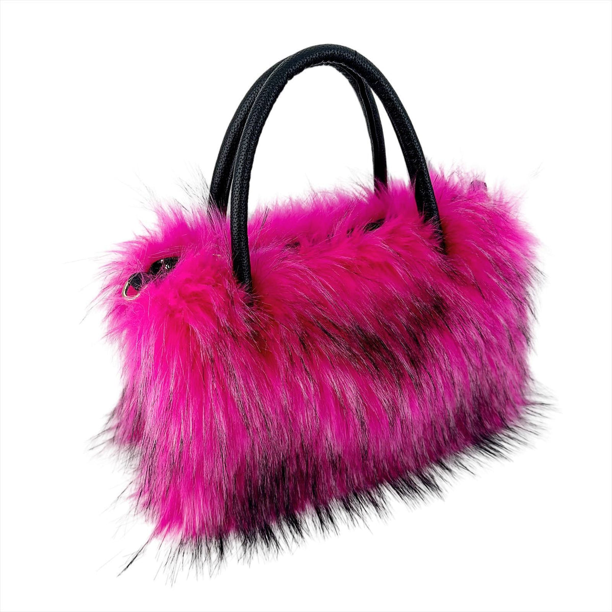 Shaggy Faux Fur Top Handle Bag with Strap - Hot Pink