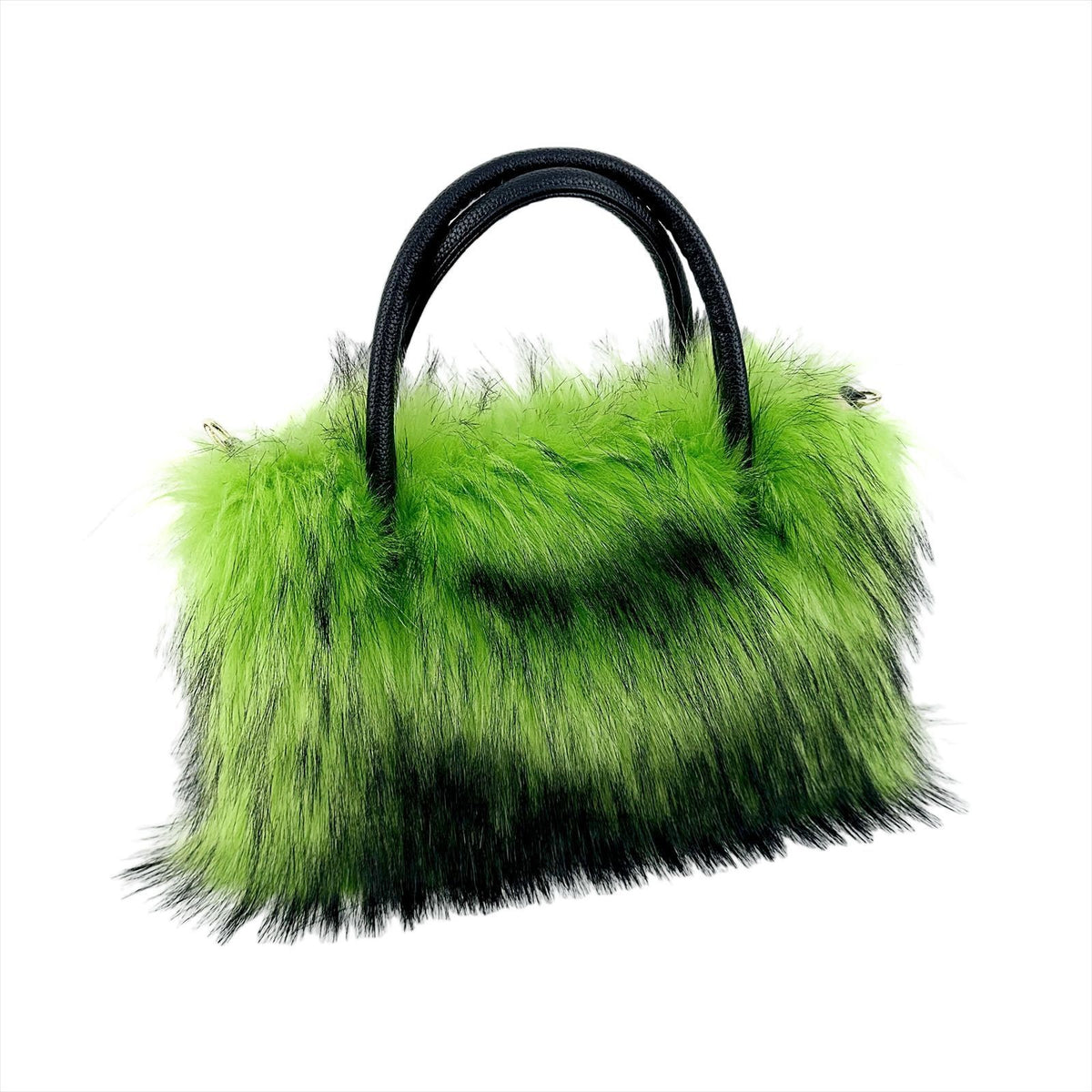 Shaggy Faux Fur Top Handle Bag with Strap - Neon Green