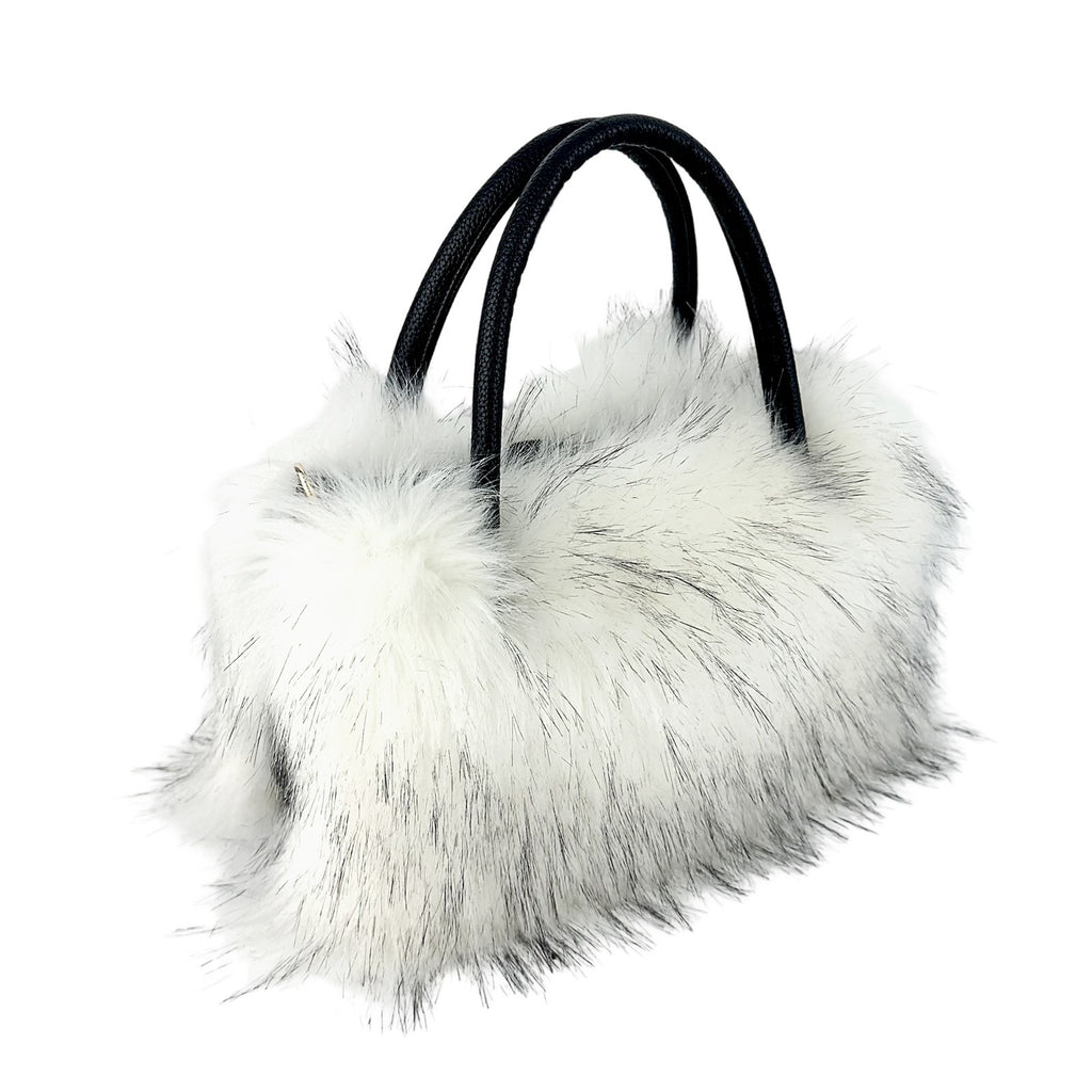Shaggy Faux Fur Top Handle Bag with Strap - White