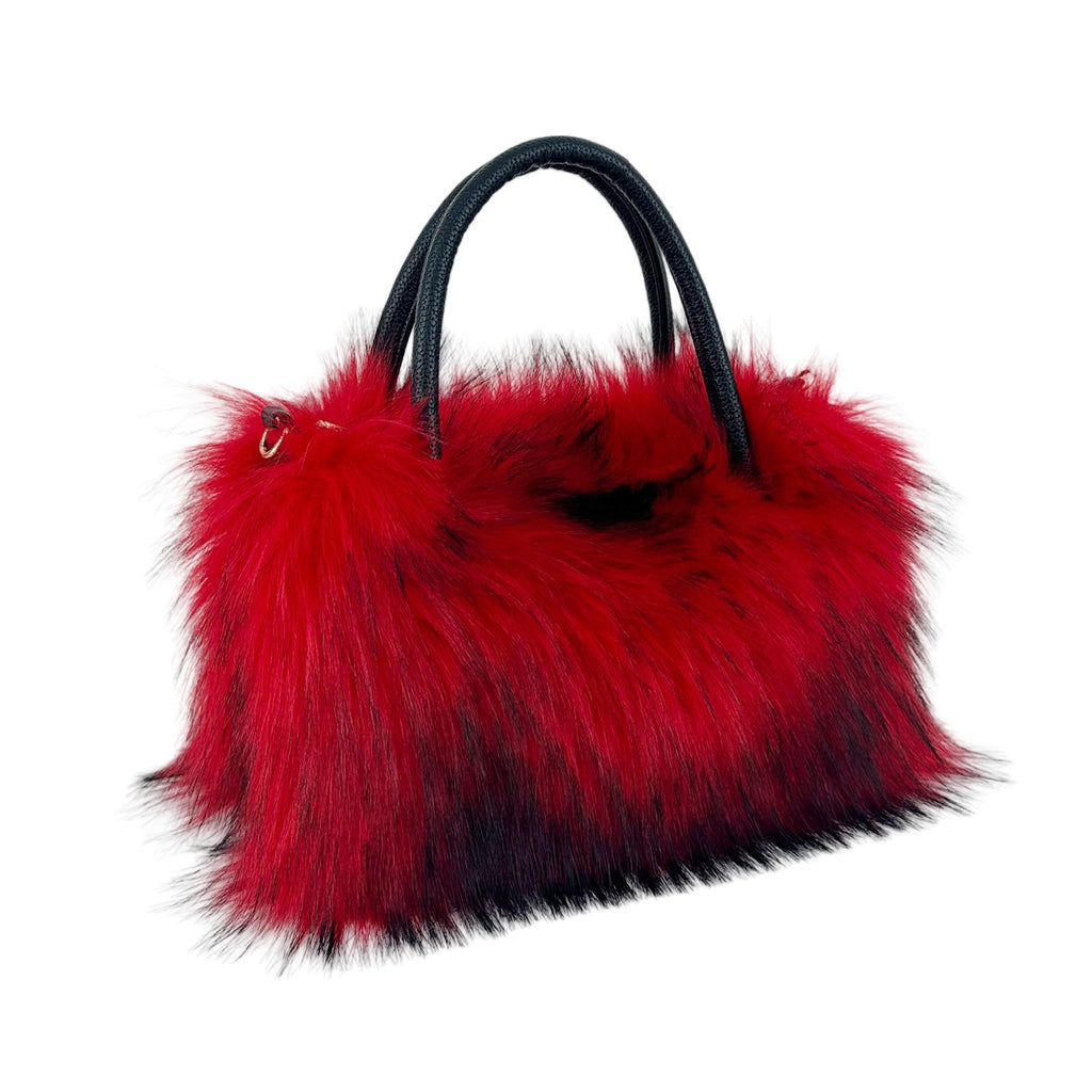 Shaggy Faux Fur Top Handle Bag with Strap