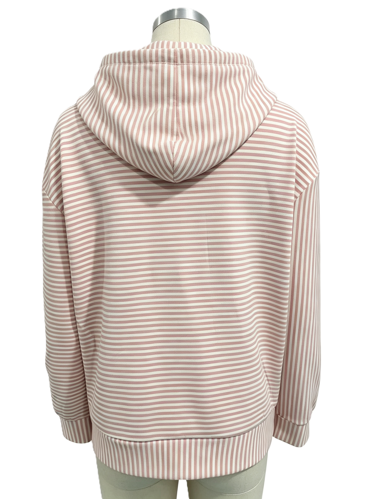 Striped Hooded Sweatshirt With Kangaroo Pocket - Pink - 1