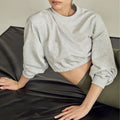 Puff Sleeve Cropped Pullover Sweatshirt - Ash
