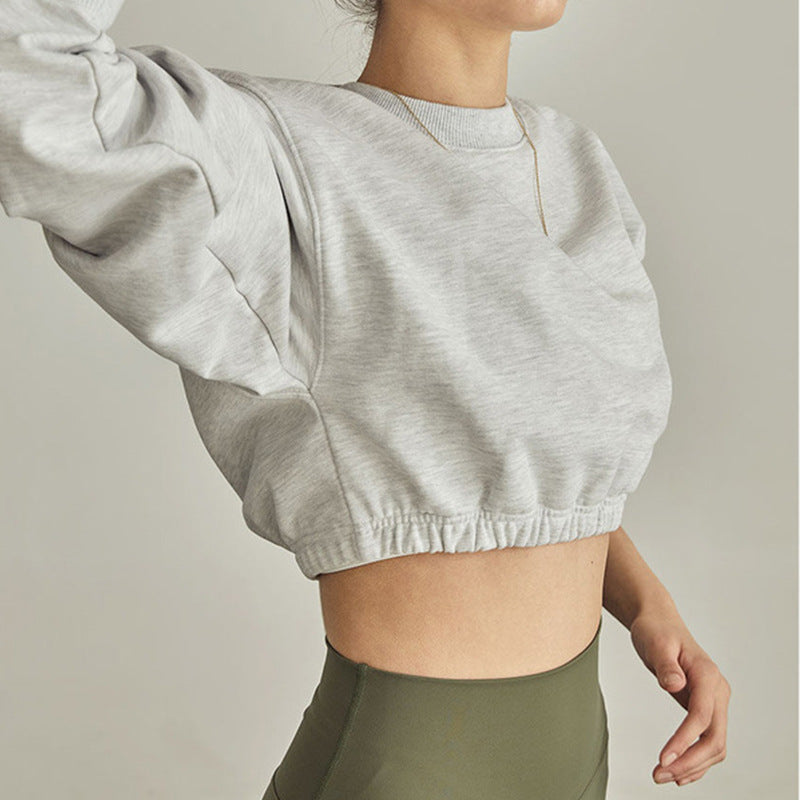 Puff Sleeve Cropped Pullover Sweatshirt - Ash - 1