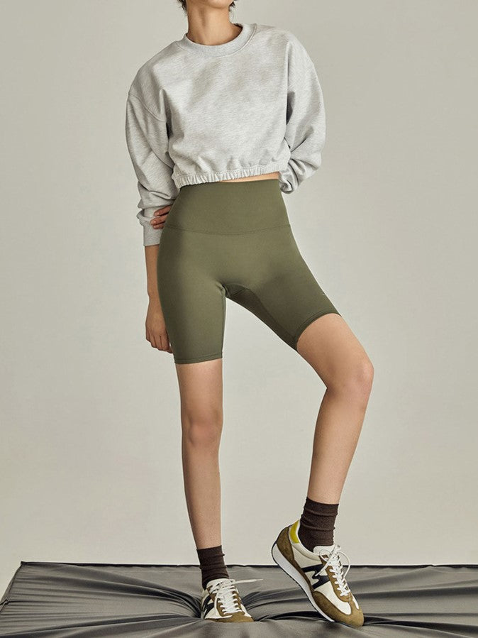 Puff Sleeve Cropped Pullover Sweatshirt - Ash - 4