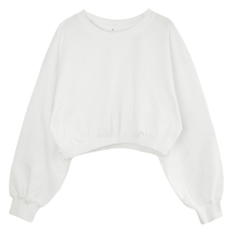 Puff Sleeve Cropped Pullover Sweatshirt - White - 3